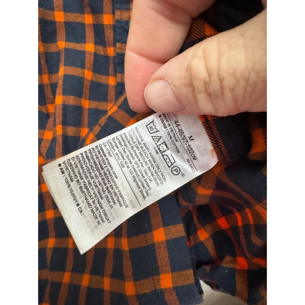 Banana Republic Luxe Flannel Shirt‎ Mens M Orange Navy Slim Fit Excellent Plaid